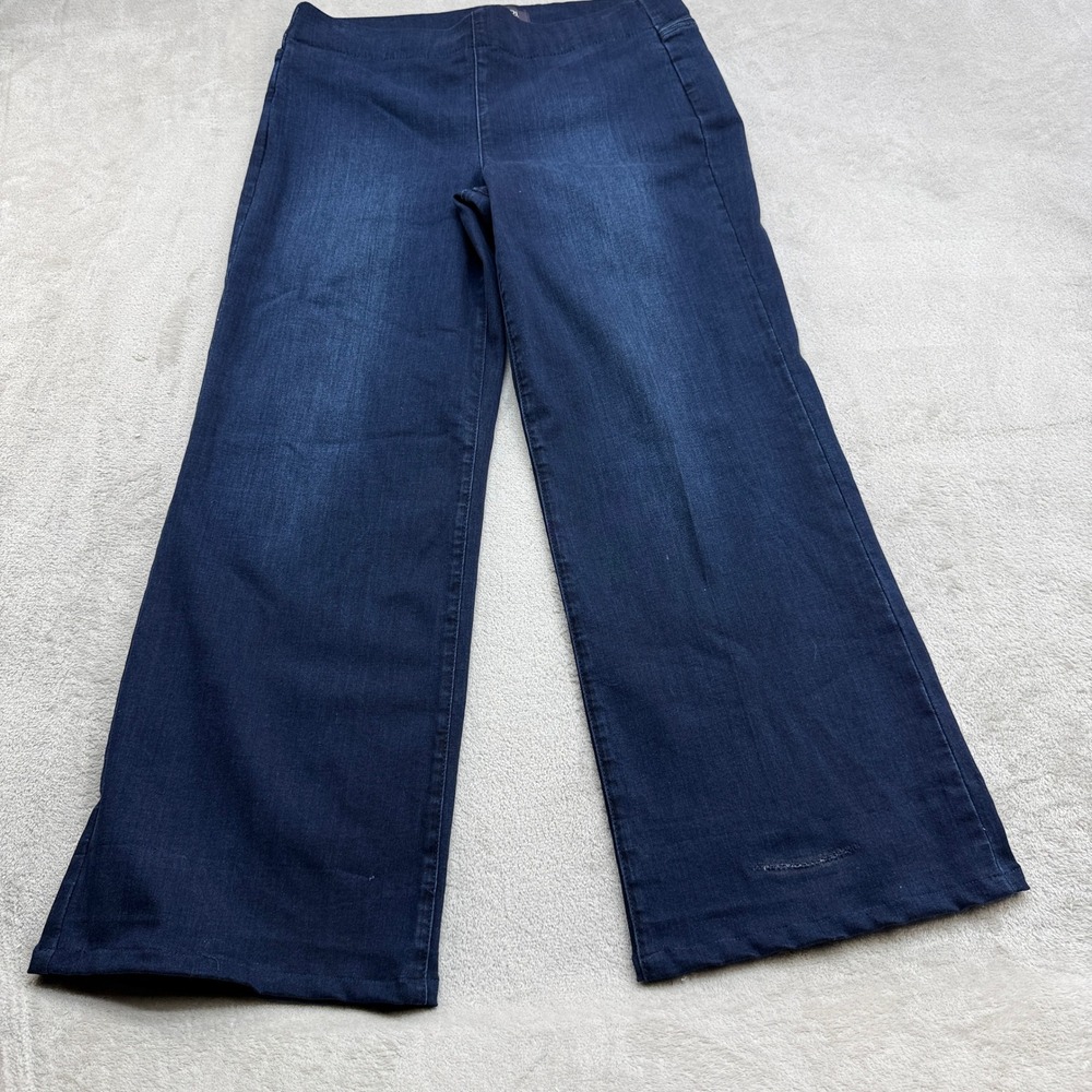 NYDJ Wide Leg Jeans Women 10 Dark Pull On Lift Tuck Tummy Control Stretch Denim